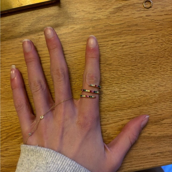 14KT Gold Multi-Color Rainbow 3 Line Wrap Ring - Picture 2 of 3